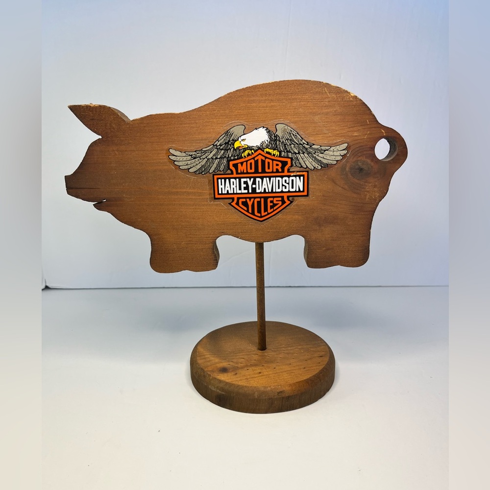 Harley Davidson Wooden Hog Pig On A Stick Decor‎ Figure.